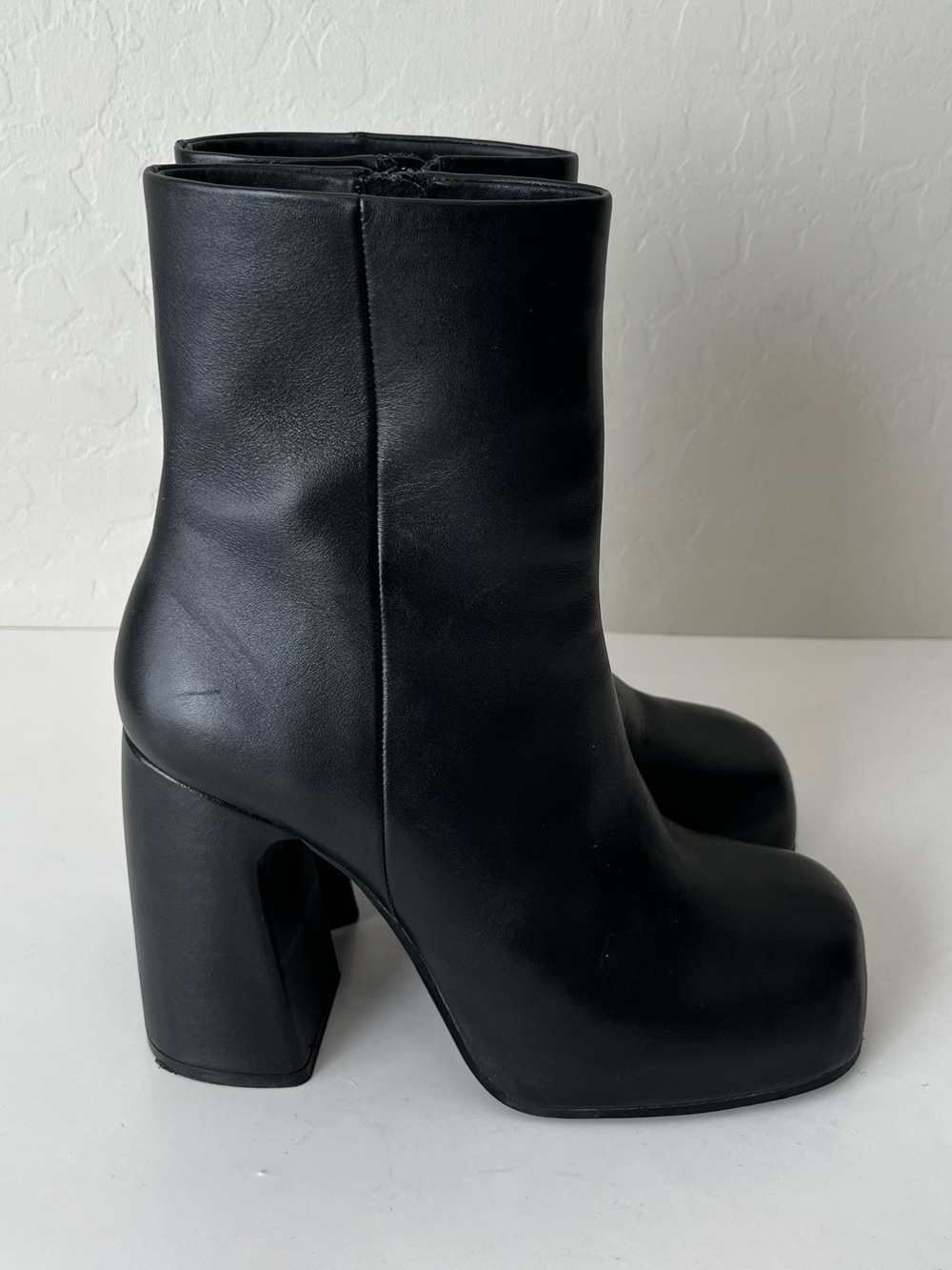 Steve Madden Cami Platform Chunky Square Toe Leather Boots Black Size 7.5 - Picture 2 of 9